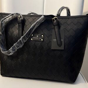 London Fog Elegant Black Woven Handbag